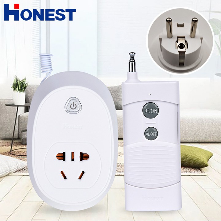 Ổ cắm điều khiển từ xa 1KM HONEST HT-9501 công suất lớn 3500W HÀNG CHÍNH HÃNG chân cắm tròn 2 trấu p