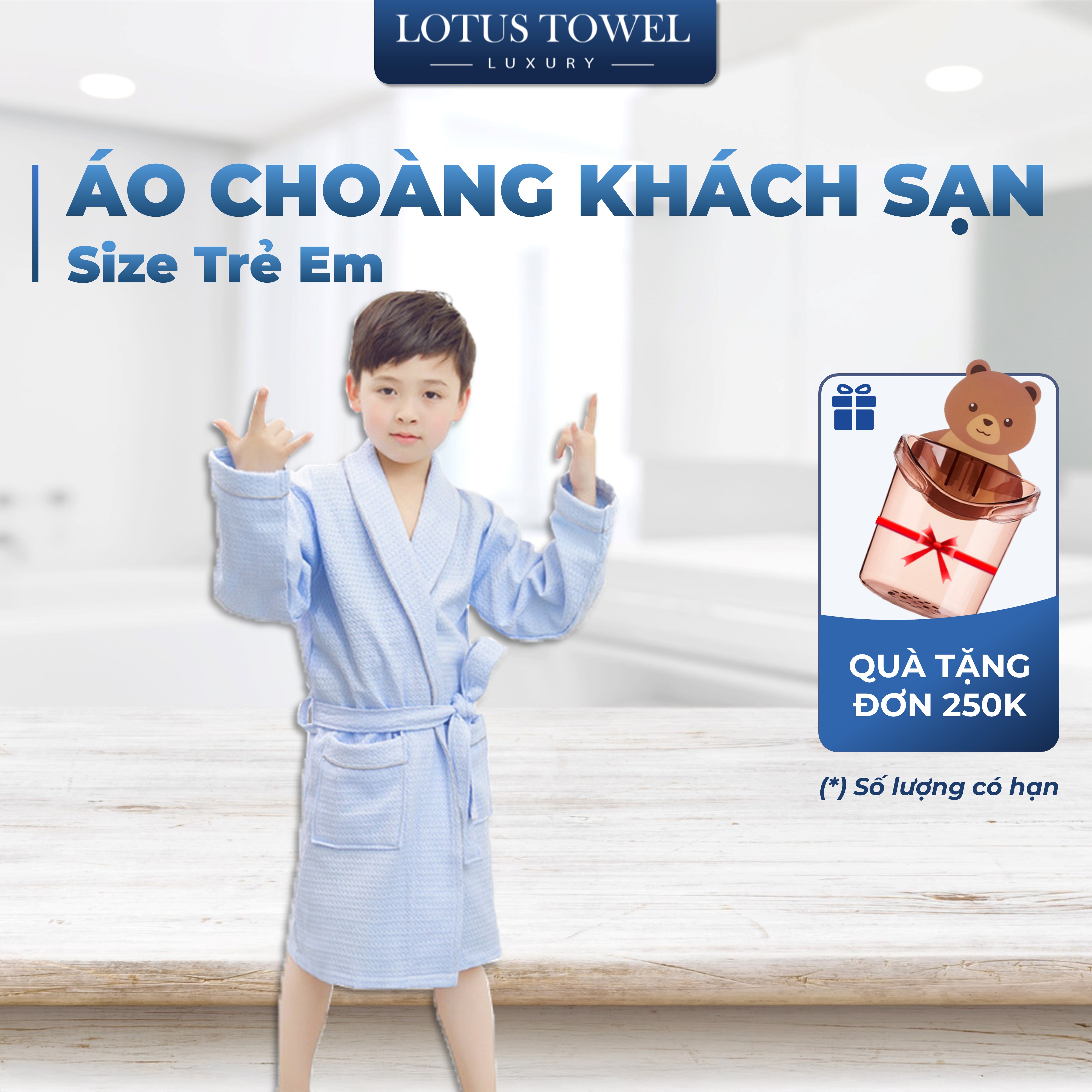 Áo tắm KHÁCH SẠN FreeSize trẻ em 100% cotton dày dặn thấm hútsang trọng - LOTUSTOWEL
