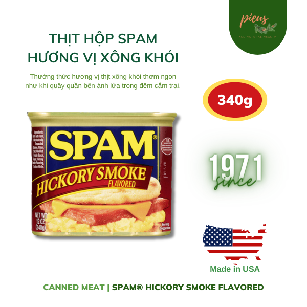 Thịt hộp Spam hương vị xông khói | Spam Hickory Smoke Flavored Hormel Foods 340g - Thịt đóng hộp tiệ