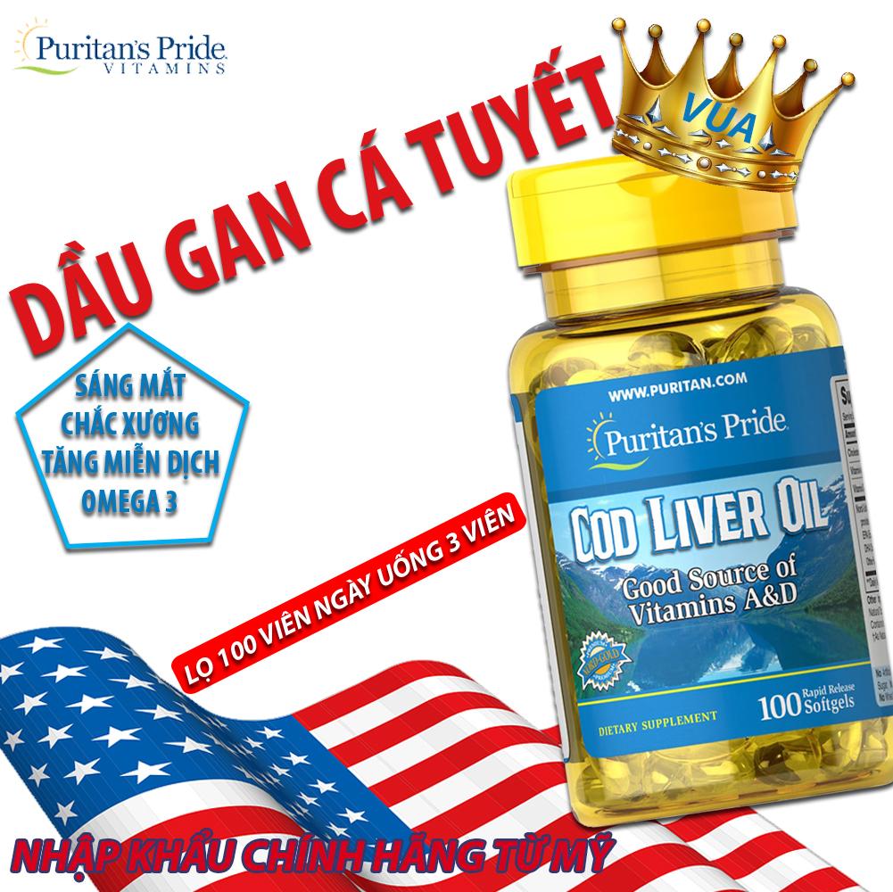 Dầu Gan Cá Tuyết Giúp Sáng Mắt Puritans Pride Cod Liver Oil 100 Viên