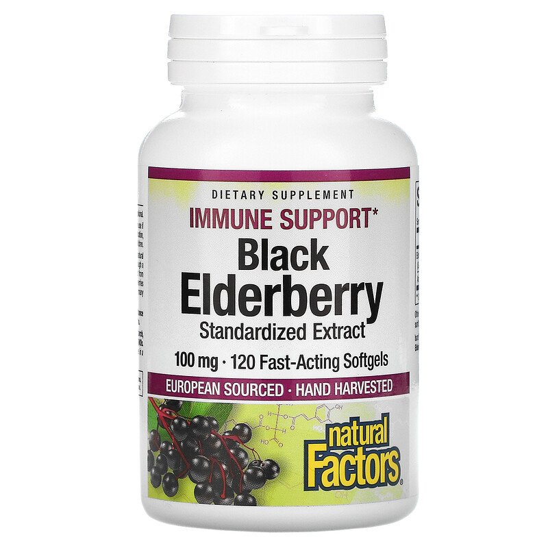 [Hcm]Chống Cảm Cúm Natural Factors Black Elderberry 100 Mg 120 Capsules