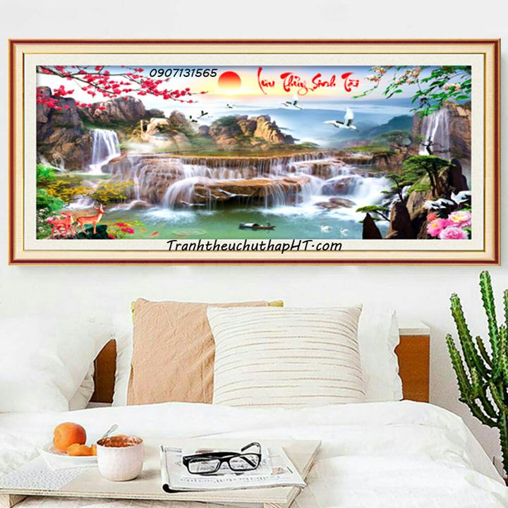 Tranh thêu chữ thập Lưu thủy sinh tài LV3015- tự thêu