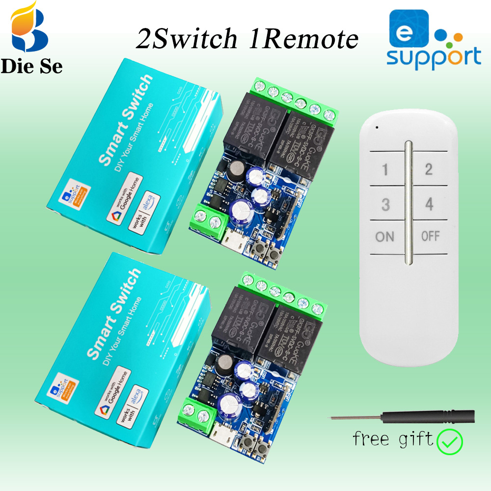 Diese EweLink App DC 12V 24V 48V 72V 2CH 10A Công tắc thông minh Wi-Fi 6 nút điều khiển bằng giọng n