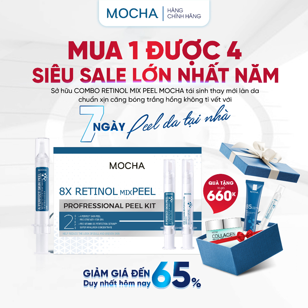 ( TẶNG MẶT NẠ ) Mua 1 Tặng 3 Peel Da Vi Tảo Mix retinol  Tái Tạo Da Sinh Học Chính Hãng - MOCHA Nach