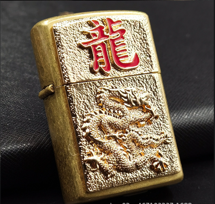 Emblem hình dán bật lửa Zippo rồng vàng châu Á