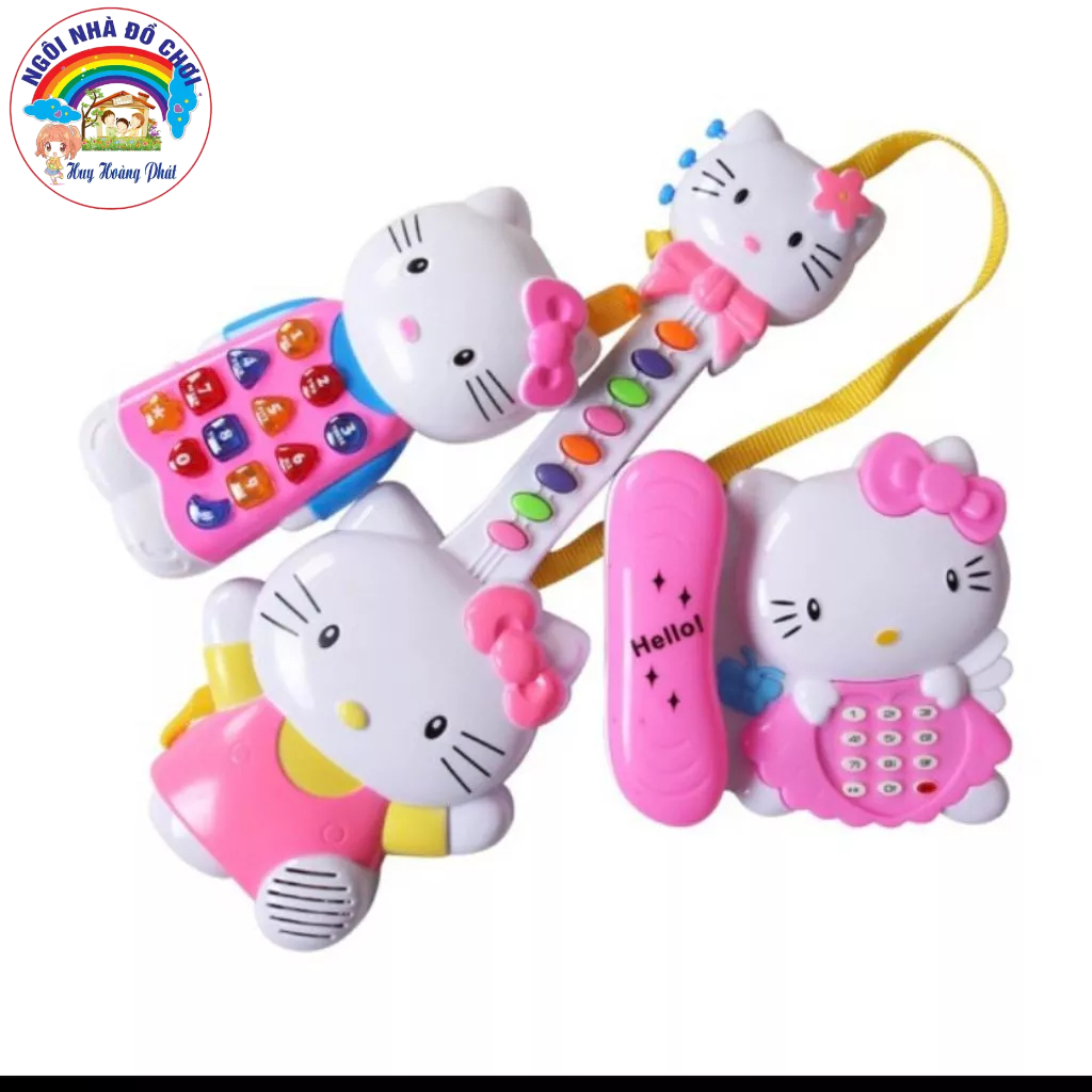 Đồ chơi điện thoại & đàn Hello Kitty. Bộ sản phẩm đồ chơi gồm: 2 Điện Thoại & 1 Đàn Hello Kitt