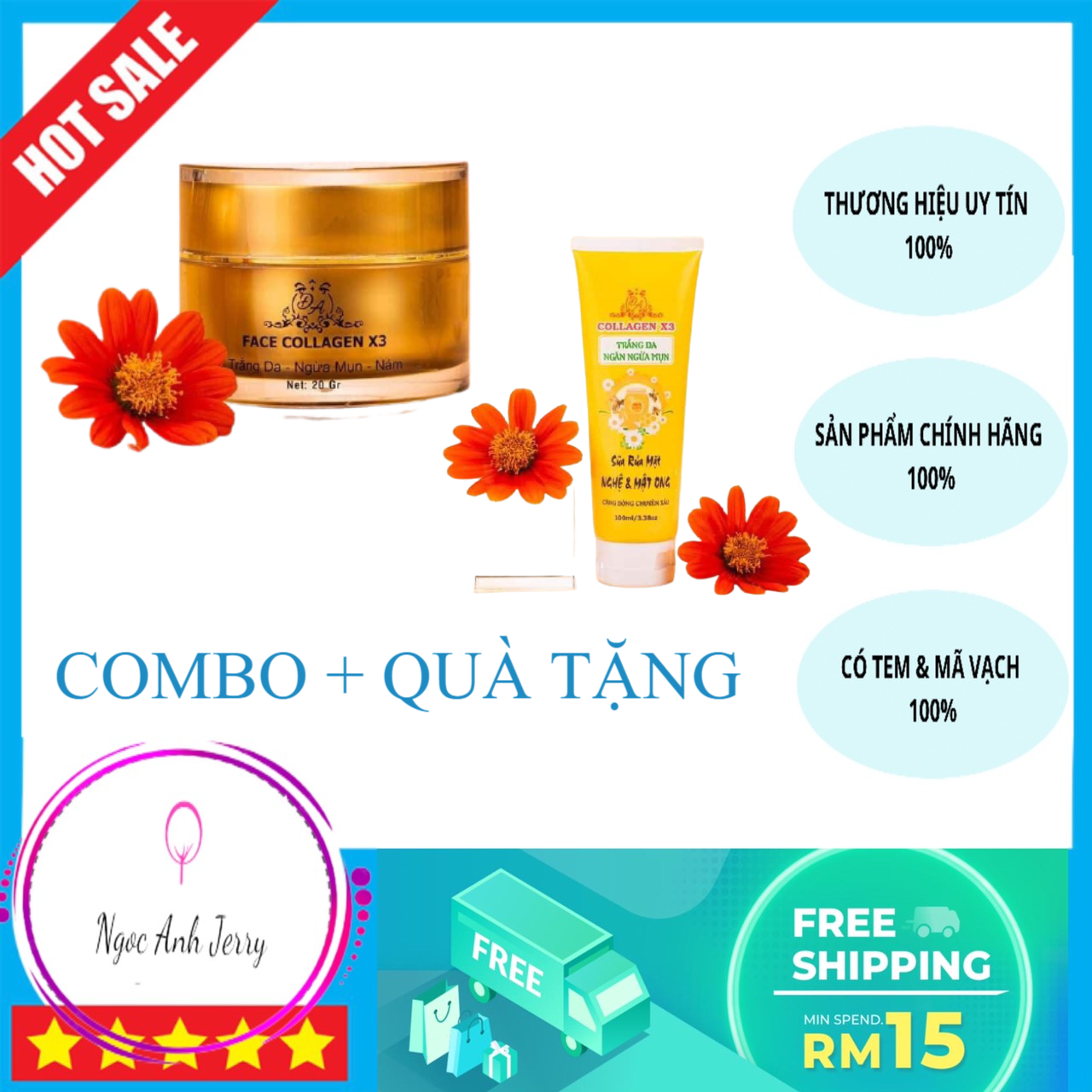 Combo Kem Face X3 Collagen Và Sửa Rửa Mặt Nghệ Mật Ong Collagen X3 Đông Anh Mua Bộ Đôi Siêu Tiết Kiệm (Hàng Chính Hãng Công Ty 100% - Miễn Ship - Tặng Quà)