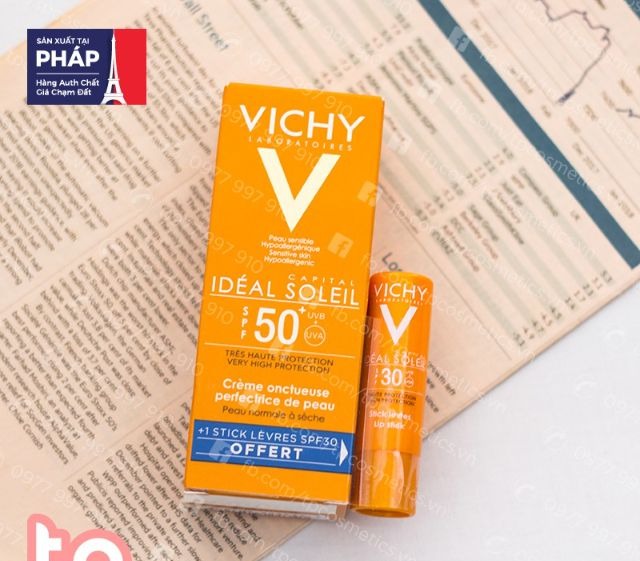 [Hcm](Chính Hãng)Kem Chống Nắng Không Gây Nhờn Rít Không Màu Spf50 Vichy Capital Ideal Soleil Spf50 Face Dry Touch (50Ml) Tặng Son Dưỡng