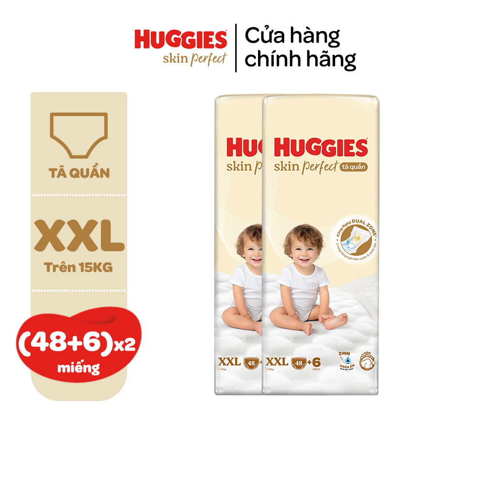 Combo 2 Tã/ Bỉm Quần Huggies Skin Perfect M/L/XL/XXL Super Jumbo Với 2 Vùng Thấm Giảm Kích Ứng Da