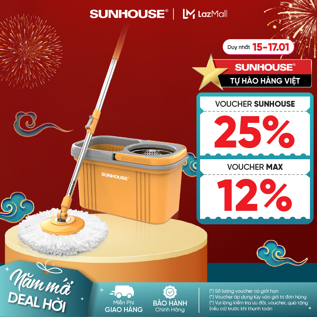 Bộ lau nhà xoay 360 độ SUNHOUSE KS-CL350PO - Bảo hành 6 tháng - Hàng Chính Hãng