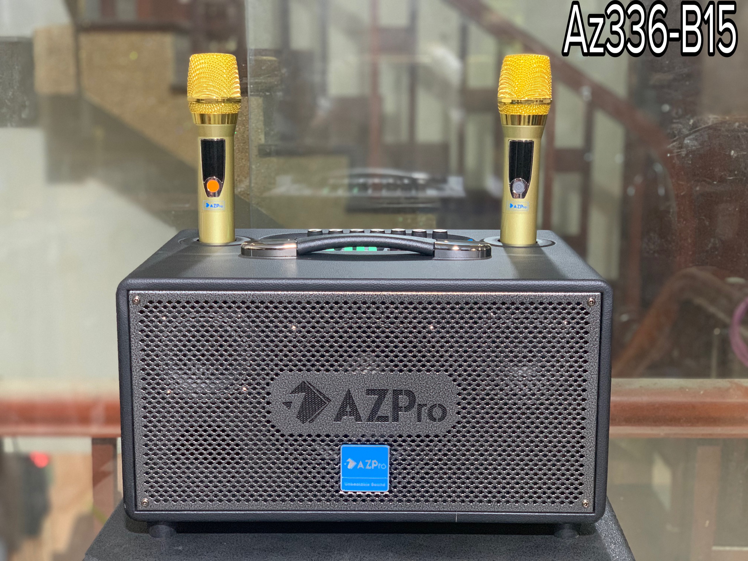 Loa Bluetooth Di Động AZPRO AZ 338 3 đường tiếng Công suất lớn Kèm 2 Micro UHF Cao Cấp Pin khỏe Chống Hú - LOA AZ 388 MÀU XANH LÁ có 6 loa trung NEW