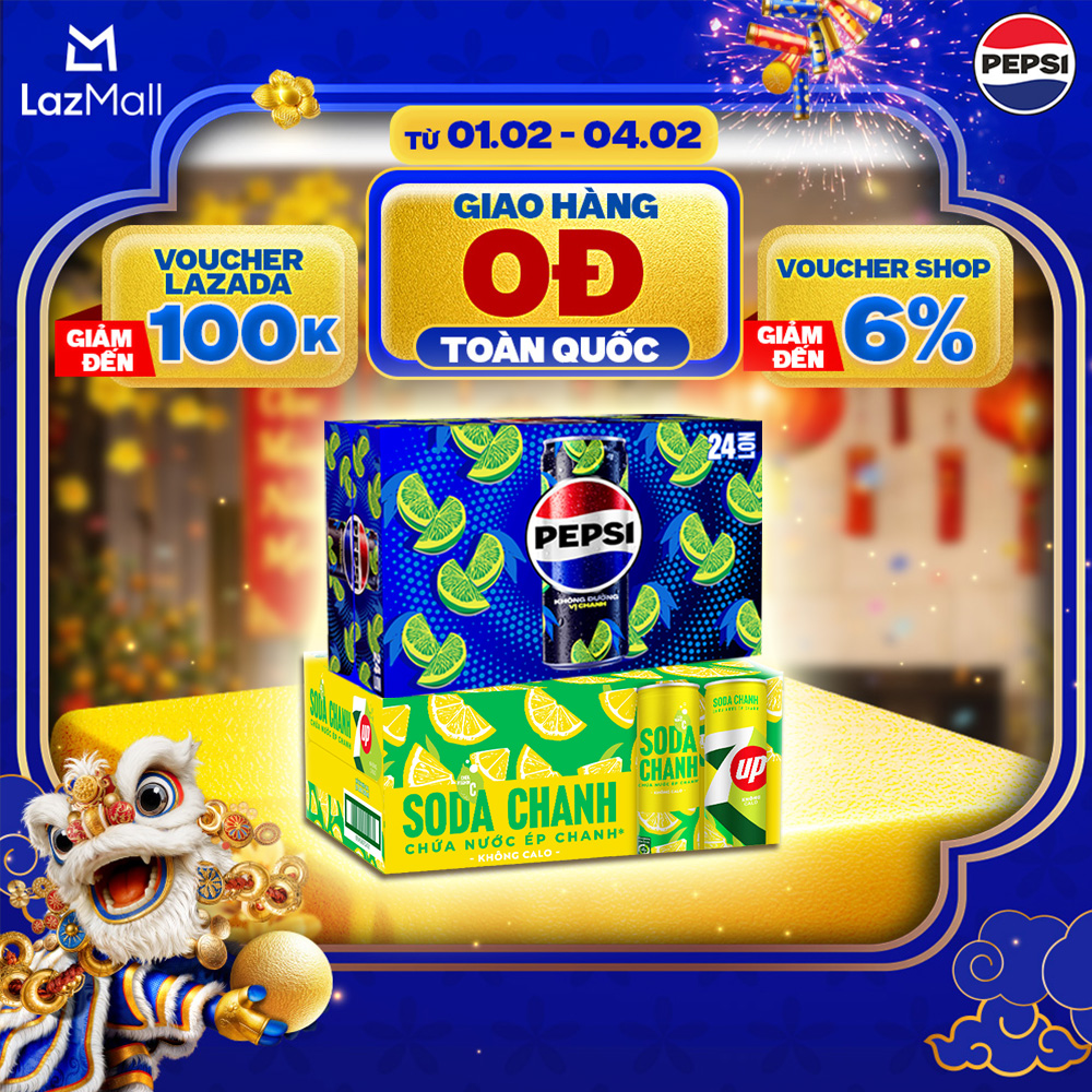 [SALE TẾT] Combo 2 Thùng 24 Lon Pepsi Vị Chanh Không Calo và 7UP Soda Chanh Không Calo Không Đường (