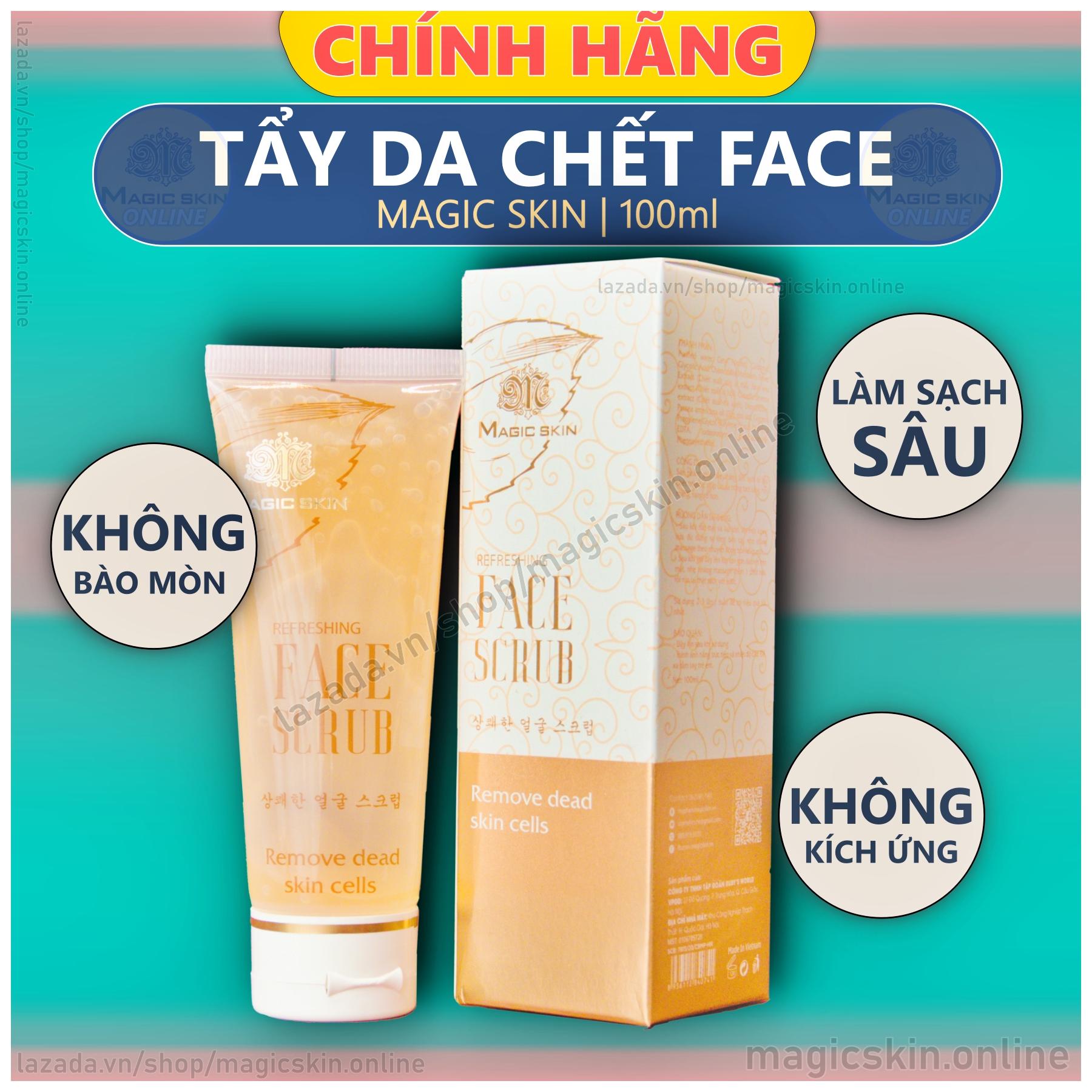 Tẩy da chết Magic Skin Refreshing Face Scrub 👍 Gel tẩy da chết DỊU NHẸ cho Da mặt ✔ CHÍNH HÃNG