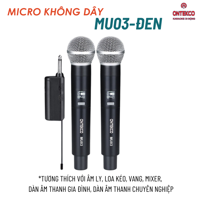 trọn bộ micro karaoke không dây ontekco pin sạc hát karaoke giá siêu rẻ dành cho các loại loa amply