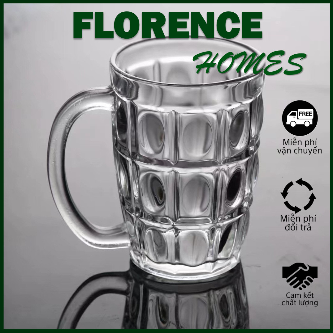 Bộ 6 Ly Thủy Tinh Có Quai Uống Bia 390ml. Bộ ly uống bia Florence Homes