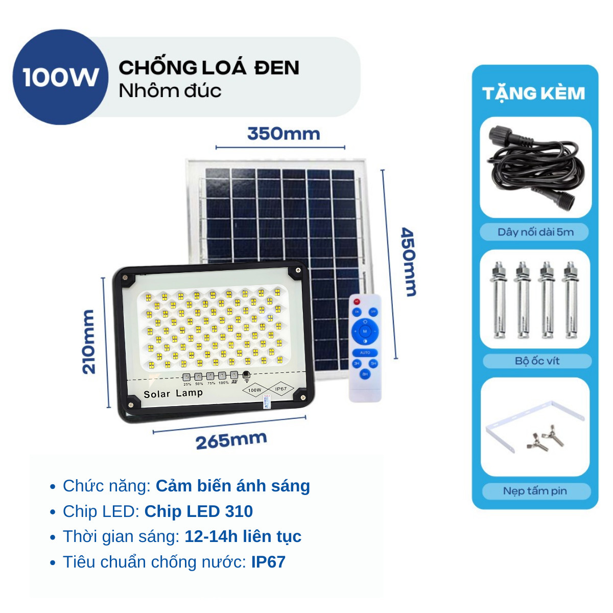 Đèn Năng Lượng Mặt Trời Đèn Led Chống Lóa ATH LIGHTING Cảm Biến Ánh Sáng Cao Cấp 200w300w400w Bảo Hành 2 Năm Kèm Điều Khiển
