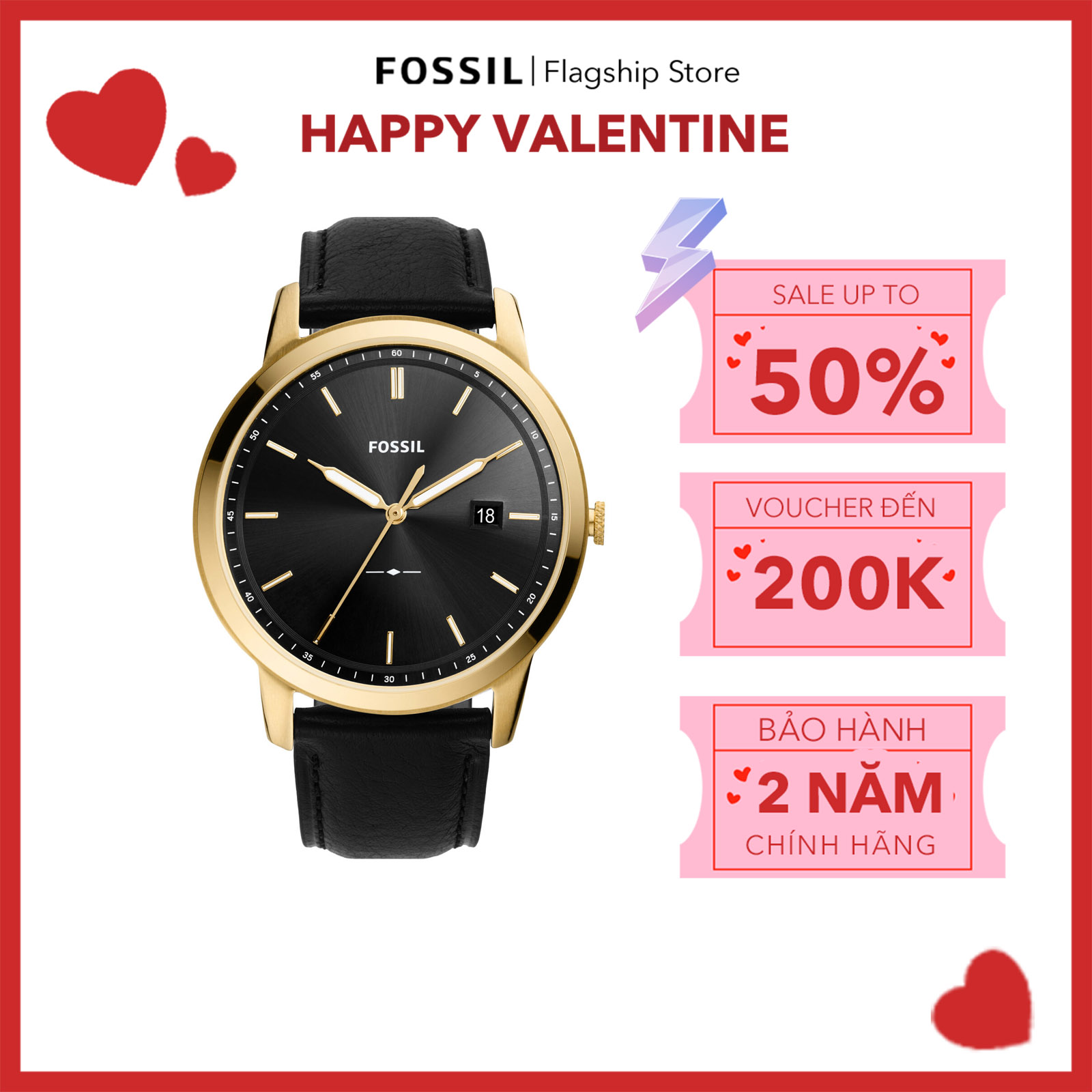 Đồng hồ nam Fossil Minimalist dây da FS5840 - màu đen