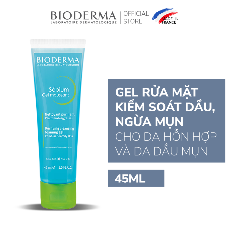 Gel rửa mặt tạo bọt cho da hỗn hợp và da dầu Bioderma Sebium Gel Moussant - 45ml