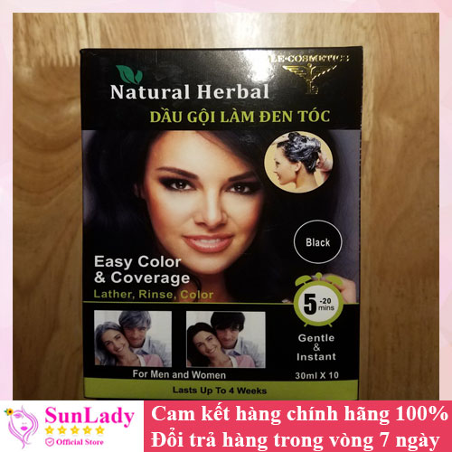 [HCM]Dầu gội làm đen tóc Natural Herbal - Dầu gội phủ bạc - Dau goi nhuom den toc- Hộp 10 gói