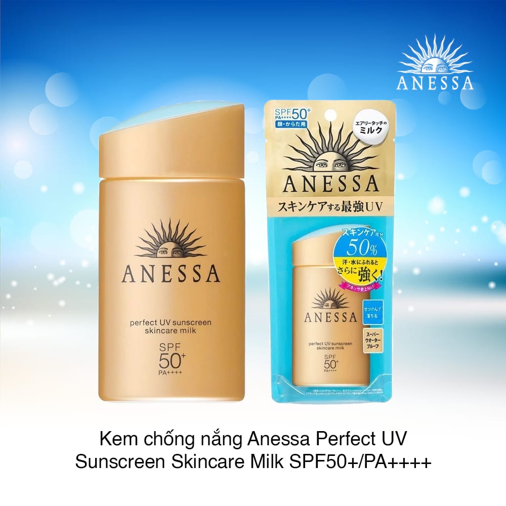 Kem Chống Nắng Anessa Perfect UV Sunscreen Skincare Milk Spf 50+ Pa++++ (60ml) – Dưỡng da và bảo vệ da tối đa với kết cấu mỏng nhẹ khô ráo.