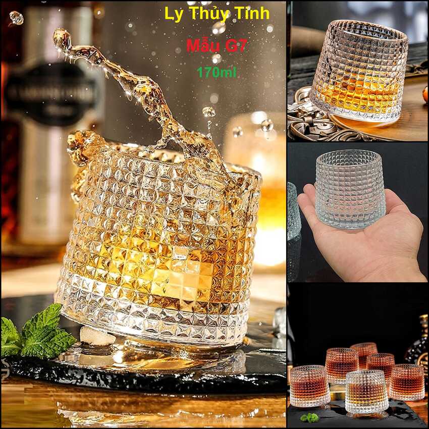Bộ Ly Rượu Thủy Tinh 170ML đế xoay (bộ 3 cái) mẫu trụ tròn giác kim cương – Bộ Cốc Uống Rượu Đẹp – Ly Thủy Tinh Uống Rượu Vang siêu trong (G7)