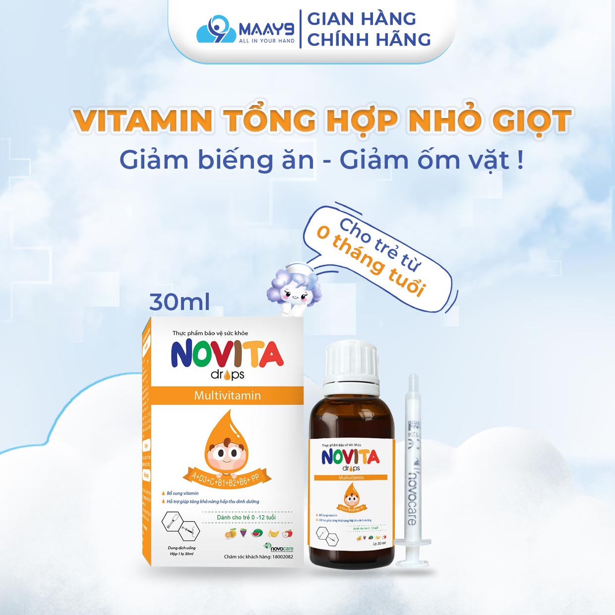 Vitamin tổng hợp Novocare Novita drops cho bé ăn ngon đề kháng tốt bổ sung vitamin A C PP B2 B6 B1 D3