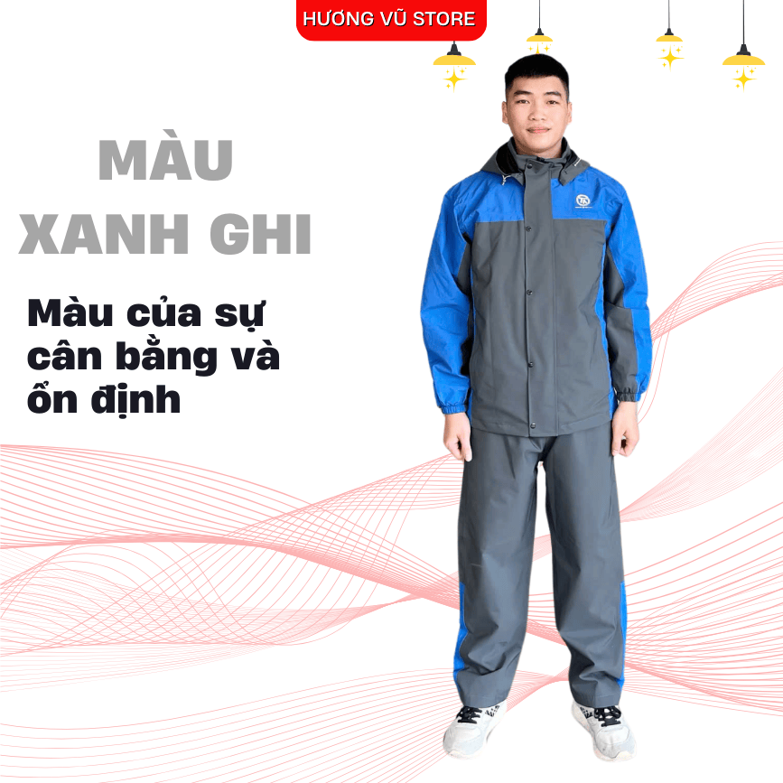 Áo mưa 1 người huongvustore HV01 quần áo mưa bộ đi xe máy 2 lớp vải tráng PU cao cấp chống nước mềm