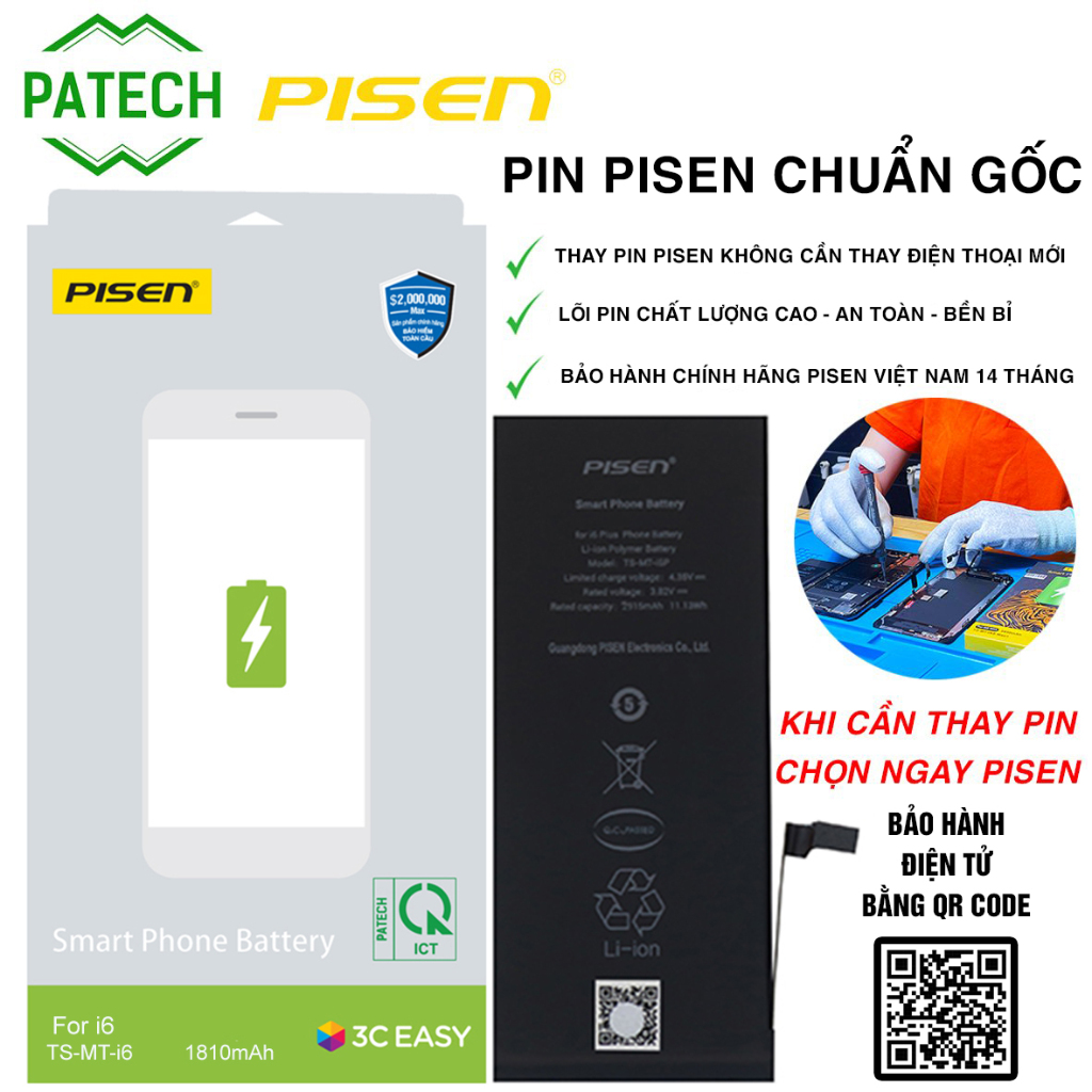 [ PISEN ] Pin Thay Thế Dành cho Iphone Chuẩn Gốc Iphone 7/7 Plus - 11/11Pro/11Pro Max - 15/15 Pro  /