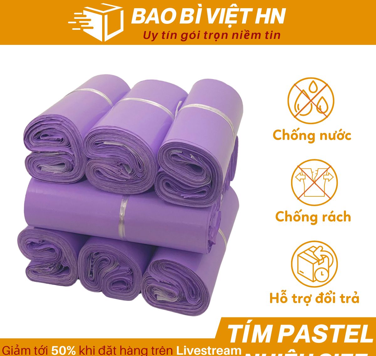 1Kg Túi Niêm Phong Màu Tím Pastel Nhiều size Túi Niêm Phong Chống Nước Túi Đóng Gói Hàng PE 3 Lớp