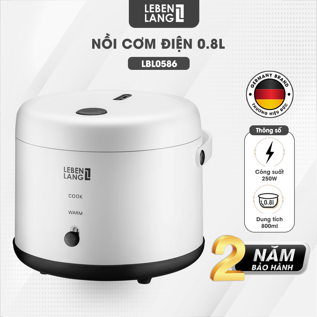 Nồi cơm điện mini Lebenlang LBL0586 dung tích 800ml nhỏ gọn công suất 250W thiết kế hiện đại bả