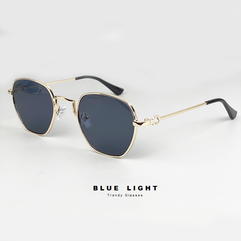 Kính Râm Kính Mát Nam Nữ Mắt Màu Vàng Xanh Dương Đen Gọng Kim Loại VIền Dày Cứng Cáp - BLUE LIGHT