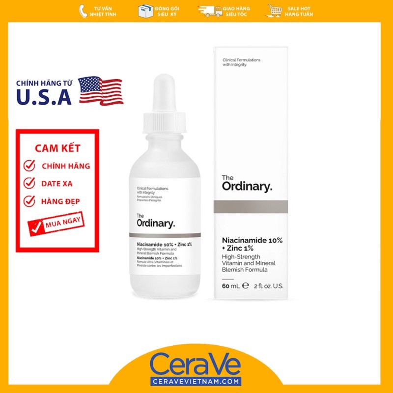 [HCM]Serum giảm mụn The Ordinary / Niacinamide 10% + Zinc 1% / 60mL