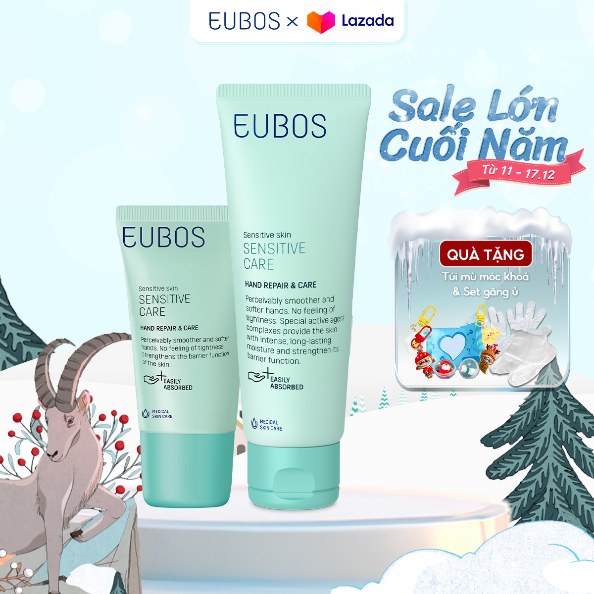 [Hộp quà tặng] Combo Hai Chai Kem Dưỡng Da Tay Cho Da Nhạy Cảm EUBOS SENSITIVE HAND REPAIR & CARE 75