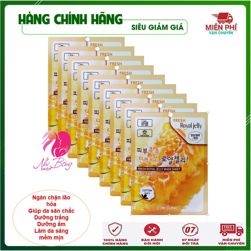 Combo 10 Túi Mặt Nạ Dưỡng Da Chiết Xuất Từ Sữa Ong Chúa 3W Clinic Hàn Quốc