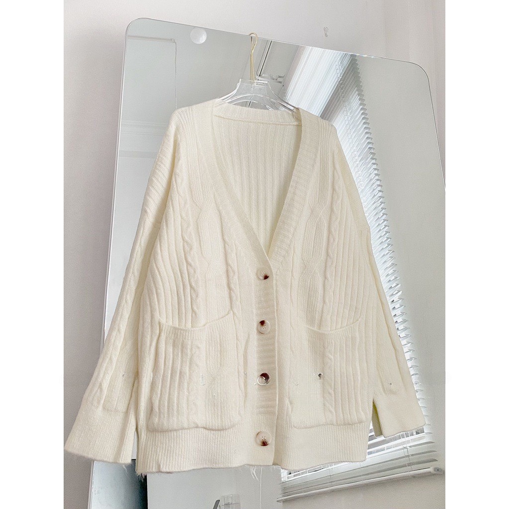 [Hàng Quảng Châu] Áo khoác cardigan nữ áo khoác ngoài chất len thừng siêu dày form to PANOSI - A67