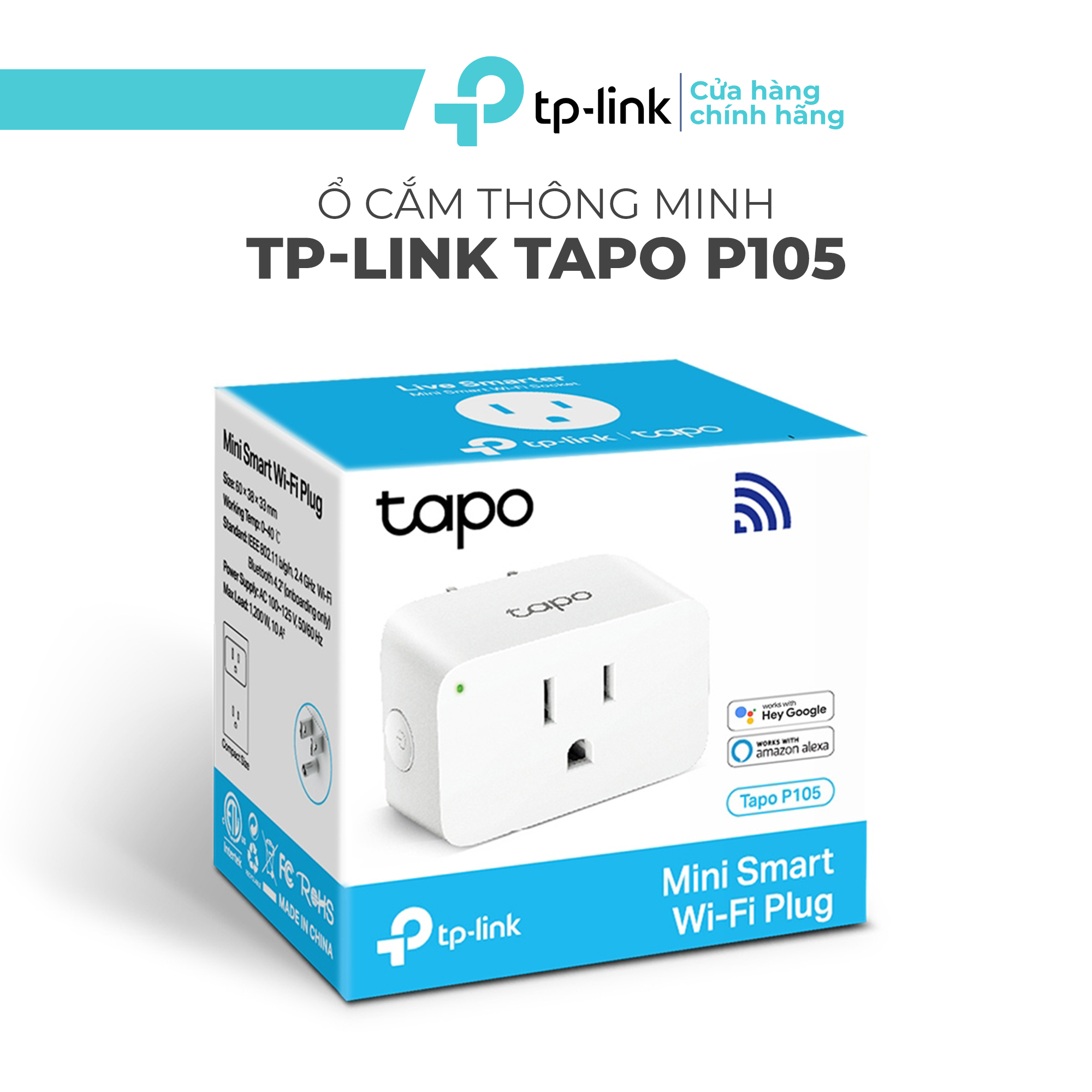 Ổ Cắm Điện Wifi Thông Minh TP-Link Tapo P105 Hẹn giờ tắt mở điều khiển từ xa qua app Tapo - BH 2 Năm