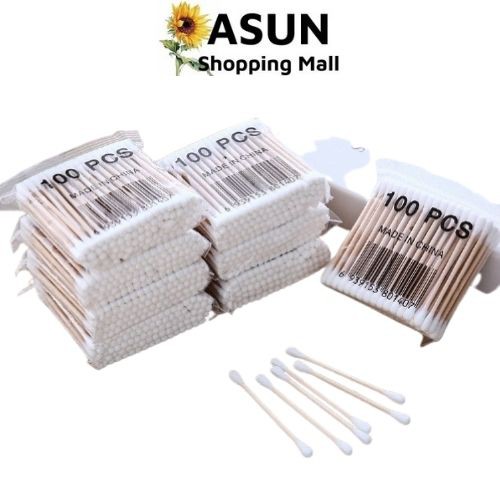[HCM]Tăm Bông 100 Que Thân Gỗ (thân thiện với môi trường)