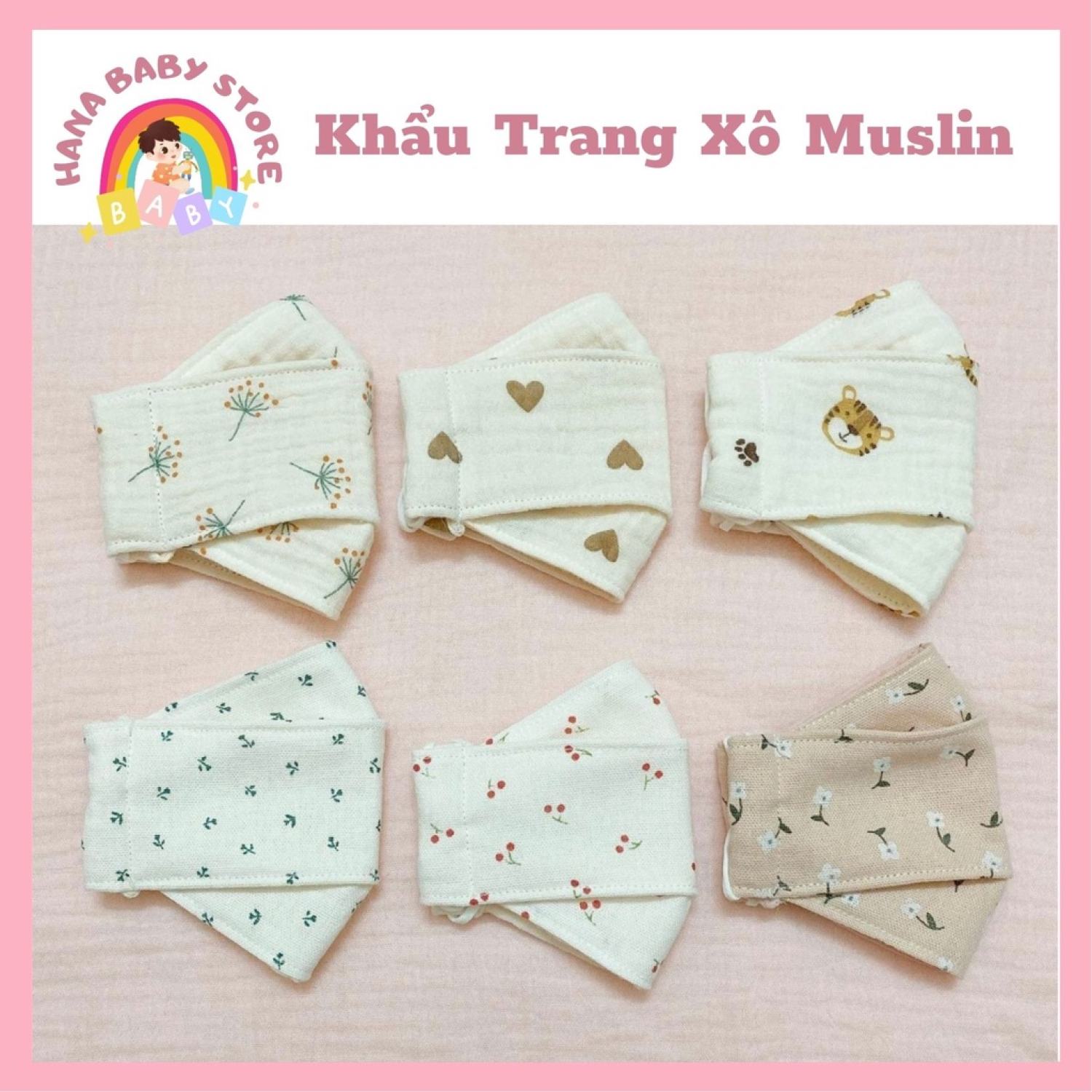 Khẩu Trang Xô Cho Bé Vải Xô Muslin Thoáng Khí - Điều Chỉnh Được Dây Đeo