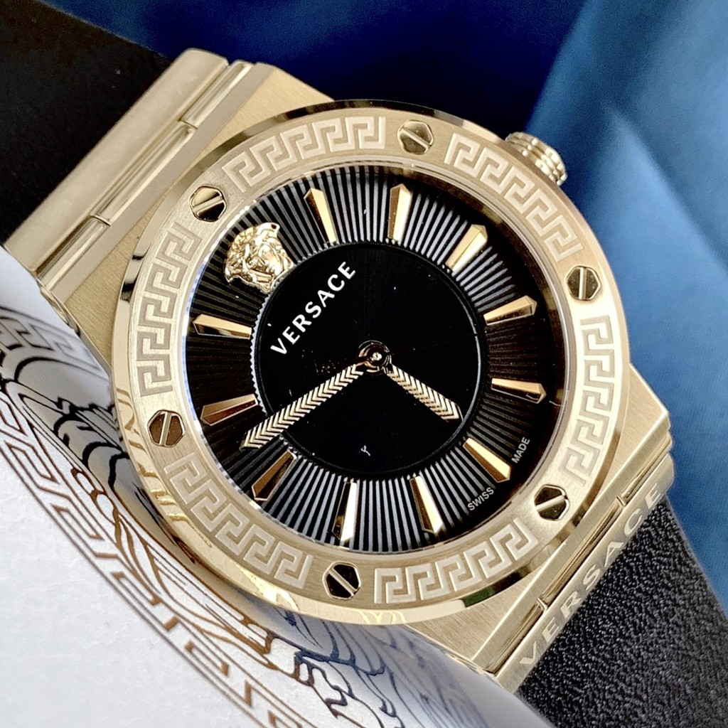 Đồng hồ nữ chính hãng Versace Greca Logo - Máy Quartz pin Thụy Sĩ - Kính Sapphire - Dây da đen