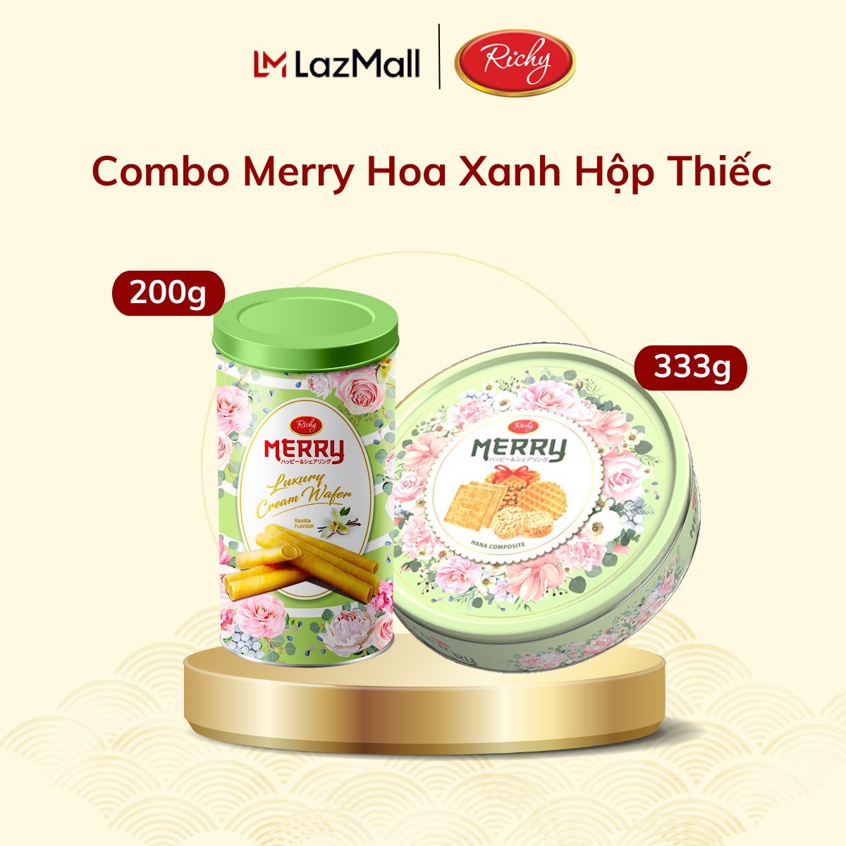 Combo 2 Hộp Bánh Tết Merry Quế Lon 200g Merry Hộp Bánh Quy 333g - Bánh Kẹo Richy