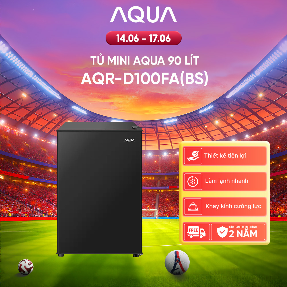 Tủ lạnh Aqua AQR-D100FA(BS) 90 lít - Mini 1 cánh, màu Đen, dung lượng lớn, tiết kiệm điện