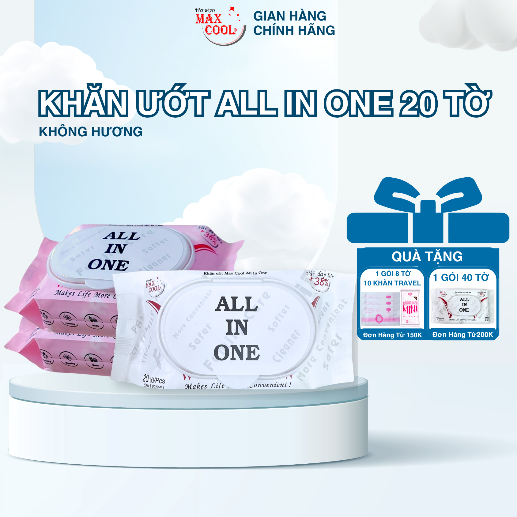 (Mã mới)Combo 4 Gói Khăn ướt Max Cool ALL IN ONE 20 tờ hương tự nhiên mini vải bi dày dặn - Hàng chính hãng