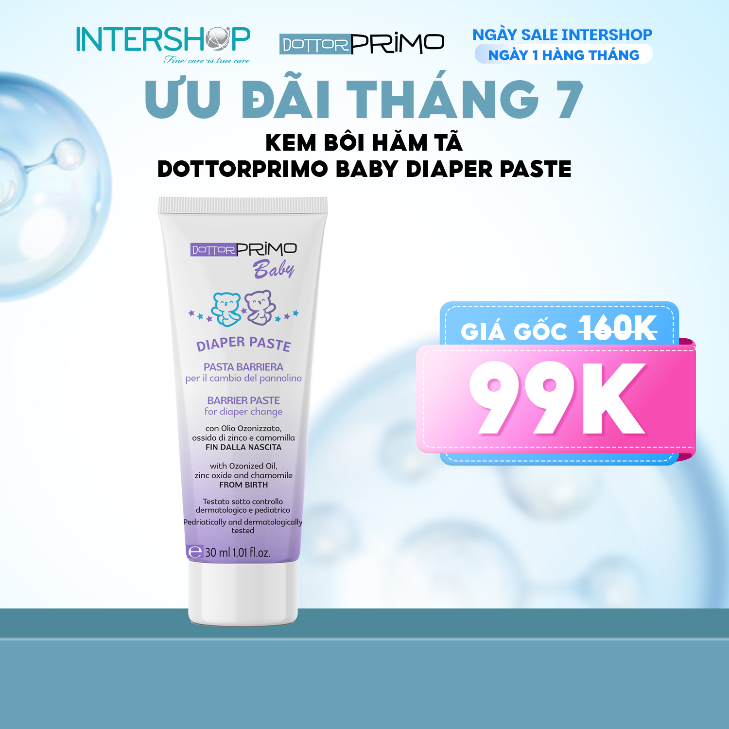 Kem bôi hăm cho bé DottorPrimo Diaper Paste 30ml giúp ngừa hăm bỉm tã làm lành vết hăm đỏ và dưỡng da cho bé