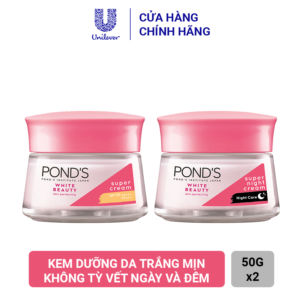 (Tặng Srm 40G) Bộ Kem Dưỡng Da Ponds White Beauty Trắng Mịn Không Tỳ Vết Ngày Và Đêm 30G Và 50G