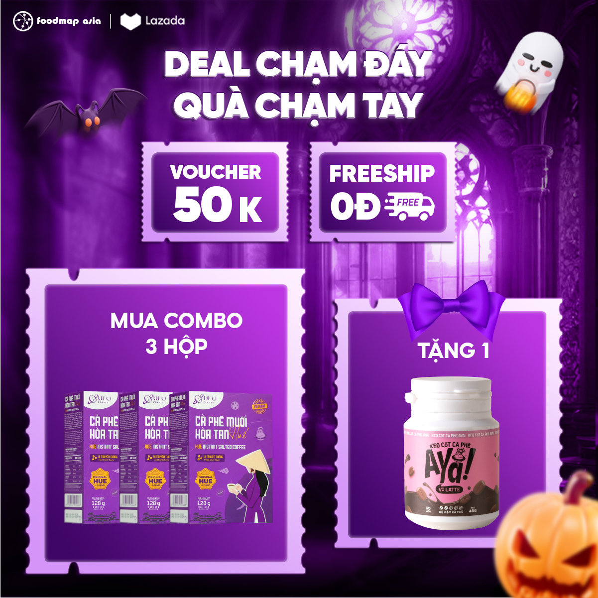 [TẶNG 1 HŨ KẸO LỚN KHI MUA COMBO 3 HỘP] Cà Phê Muối Hoà Tan Huế - UFO Coffee - Gói 16g