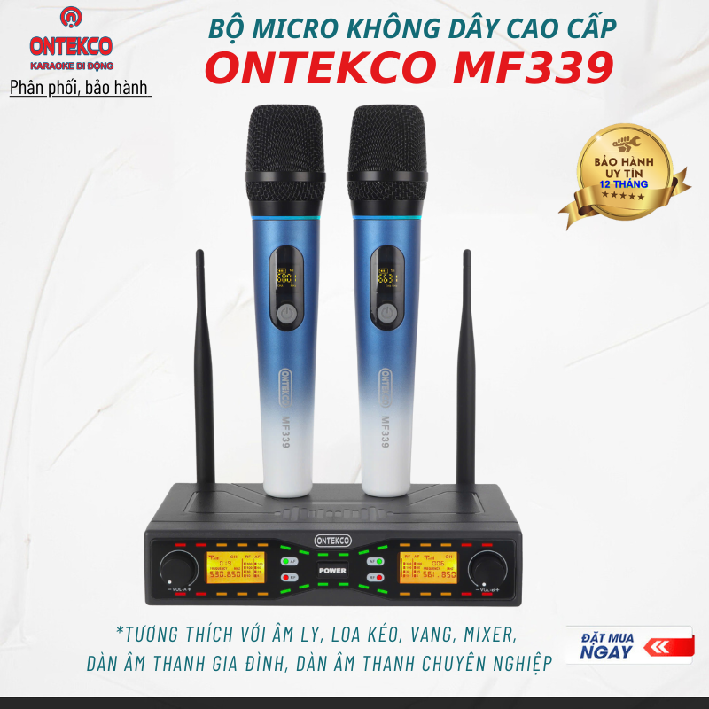 micro không dây  karaoke ontekco mf338 mic pin sạc có đầu thu cao cấp hát nhẹ và êm phù hợp cho âm l