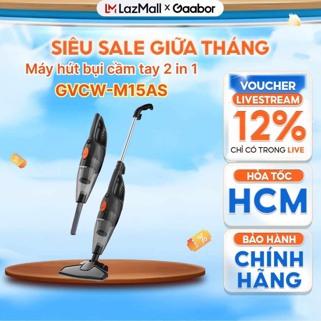FLASH SALE Máy hút bụi cầm tay Gaabor tháo lắp 2in1 lực hút 16000PA GVCW-M15AS siêu mạnh chổi quét 9