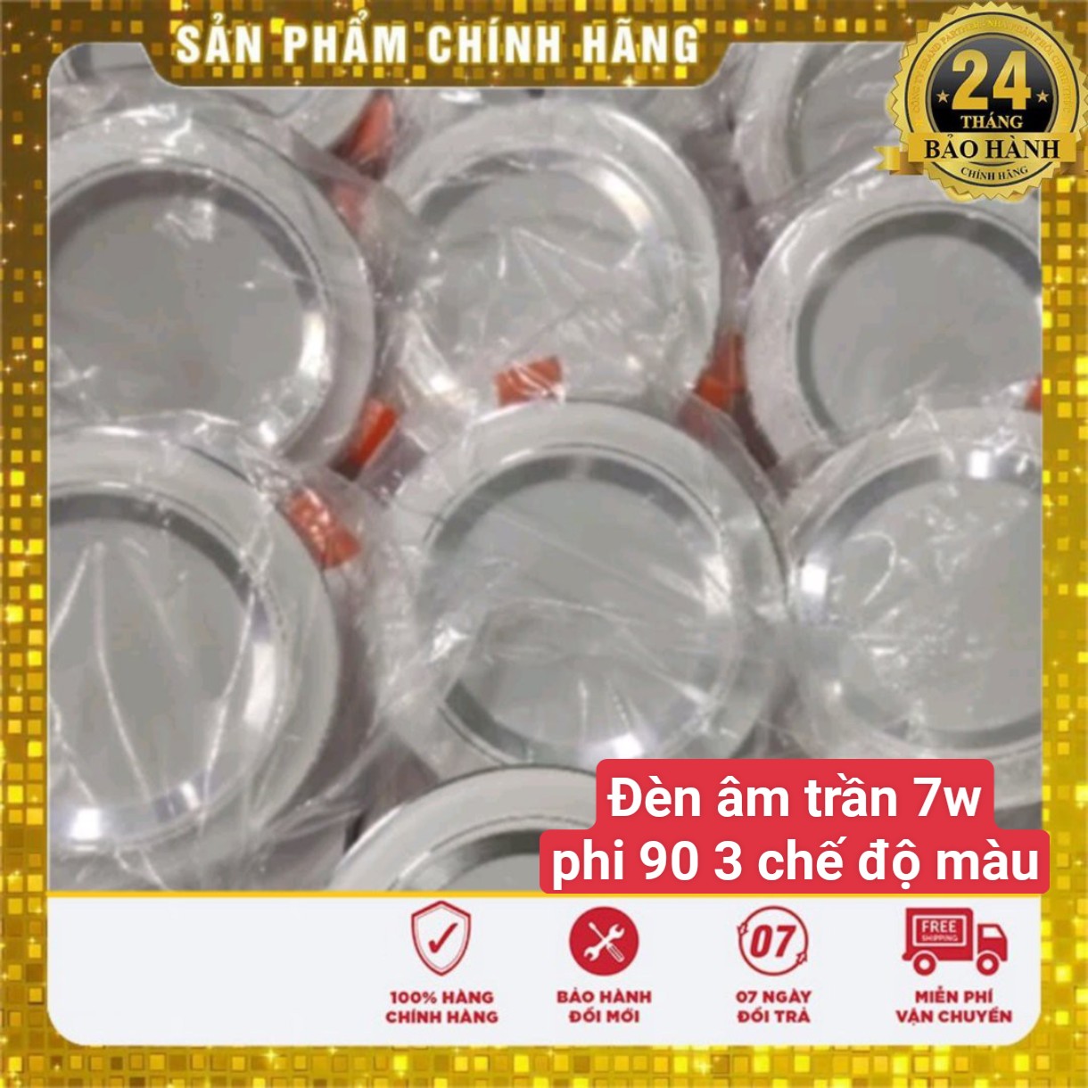 ( BH 2 Năm )Combo 10 5 đèn led âm trần 9W 7W 3 chế độ màu nguồn liền (DOB) thế hệ mới đế đúc nhôm viền vàng viền bạc