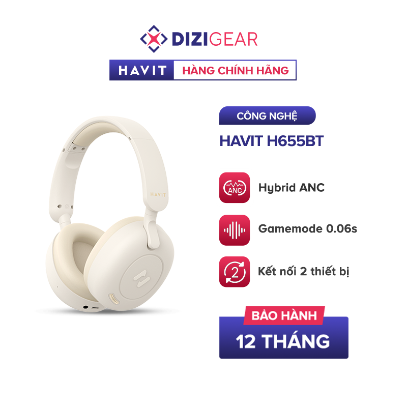 Tai Nghe Headphone Bluetooth HAVIT H655BT BT 5.3 Chống Ồn Chủ Động ANC Gamemode 60ms Nghe Đến 65H - Hàng Chính Hãng
