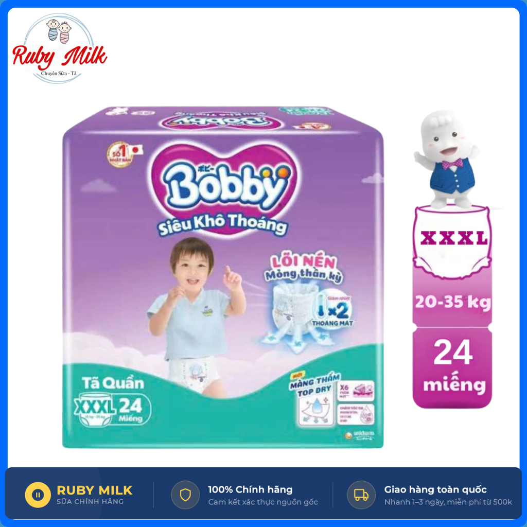 Bỉm tã quần Bobby size XXXL24 miếng (Cho bé 20-35kg)